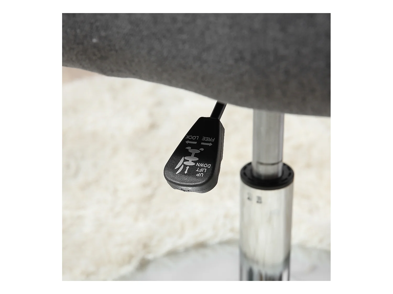 Tabouret de travail pivotant, fauteuil de bureau réglable en hauteur, polyester lin, métal, gris foncé (57x57x77.5-87 cm)