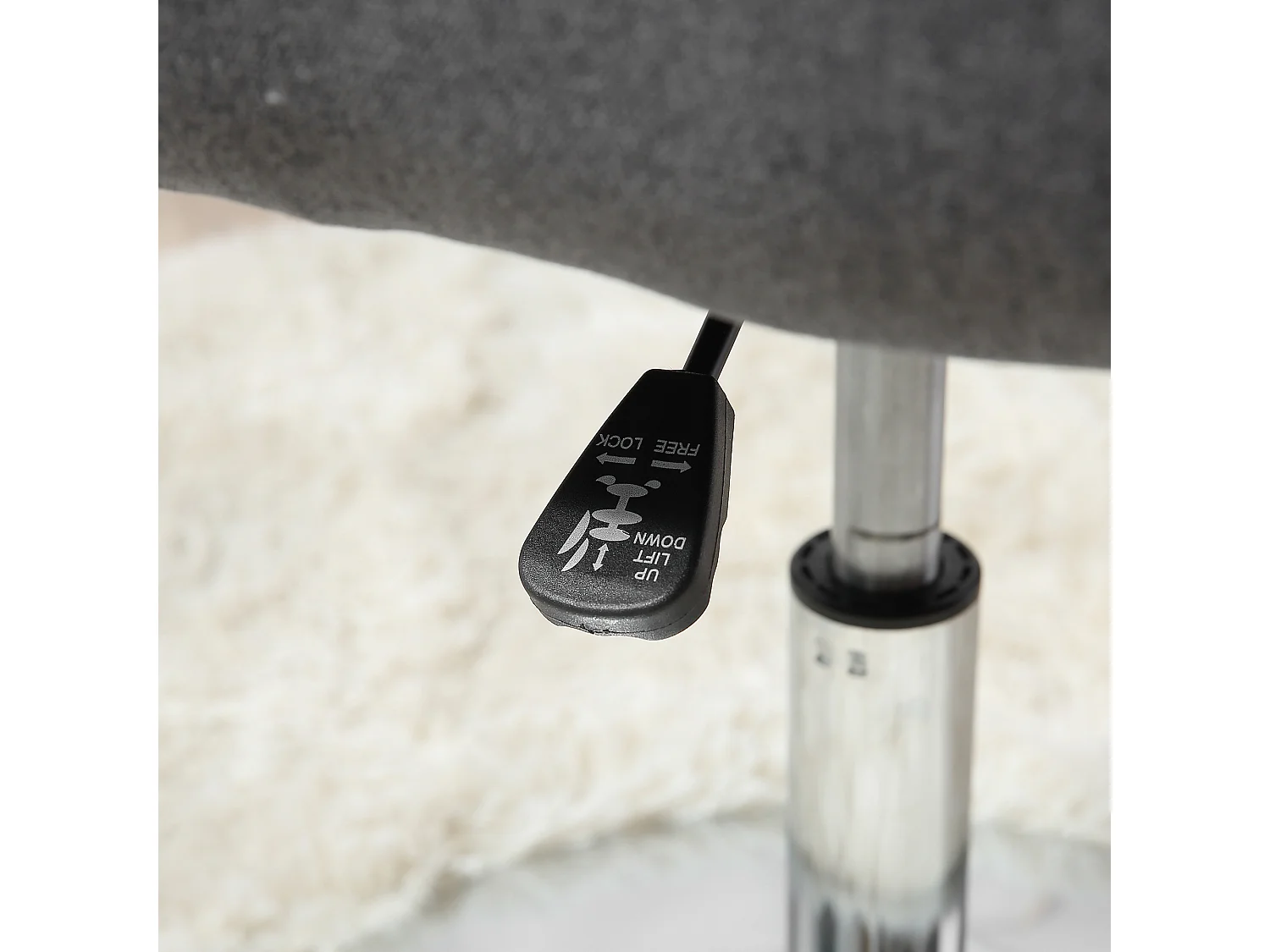 Tabouret de travail pivotant, fauteuil de bureau réglable en hauteur, polyester lin, métal, gris foncé (57x57x77.5-87 cm)