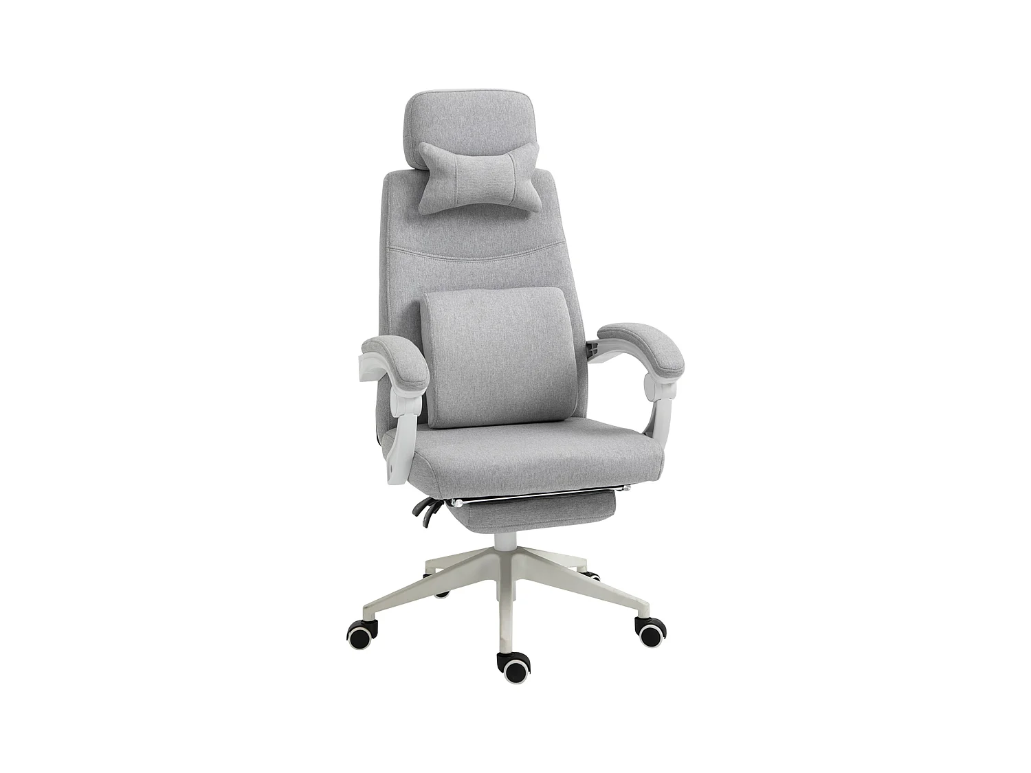 Fauteuil de bureau ergonomique, fauteuil gaming avec roulettes, polyester, mousse, plaque multicouche, gris (62x68x117-127 cm)