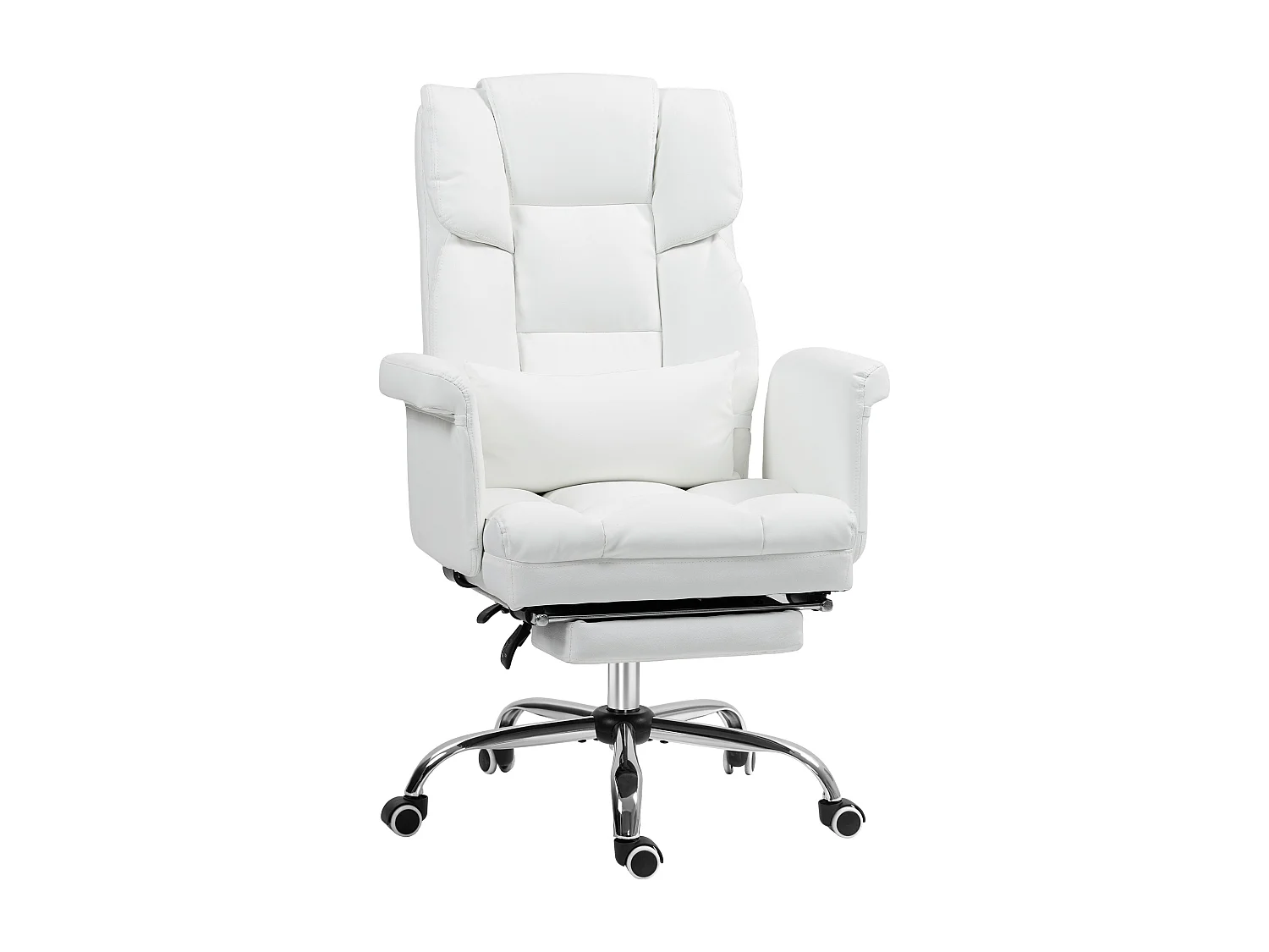 Chaise de bureau ergonomique avec fonction inclinable, dossier haut, repose-pieds ajustable, en cuir synthétique, blanc (69x65x107-115 cm)