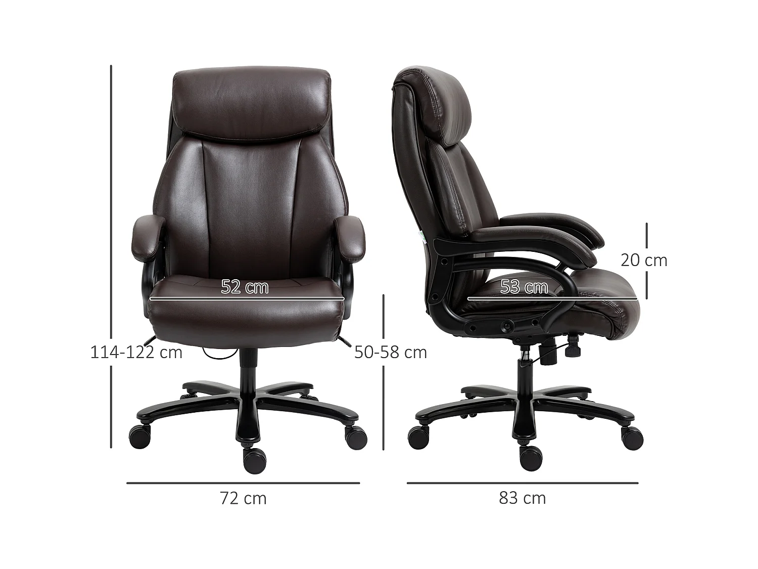 Chaise de bureau ergonomique, avec accoudoirs, appui-tête et support lombaire, en mousse, noire (72x83x122 cm)