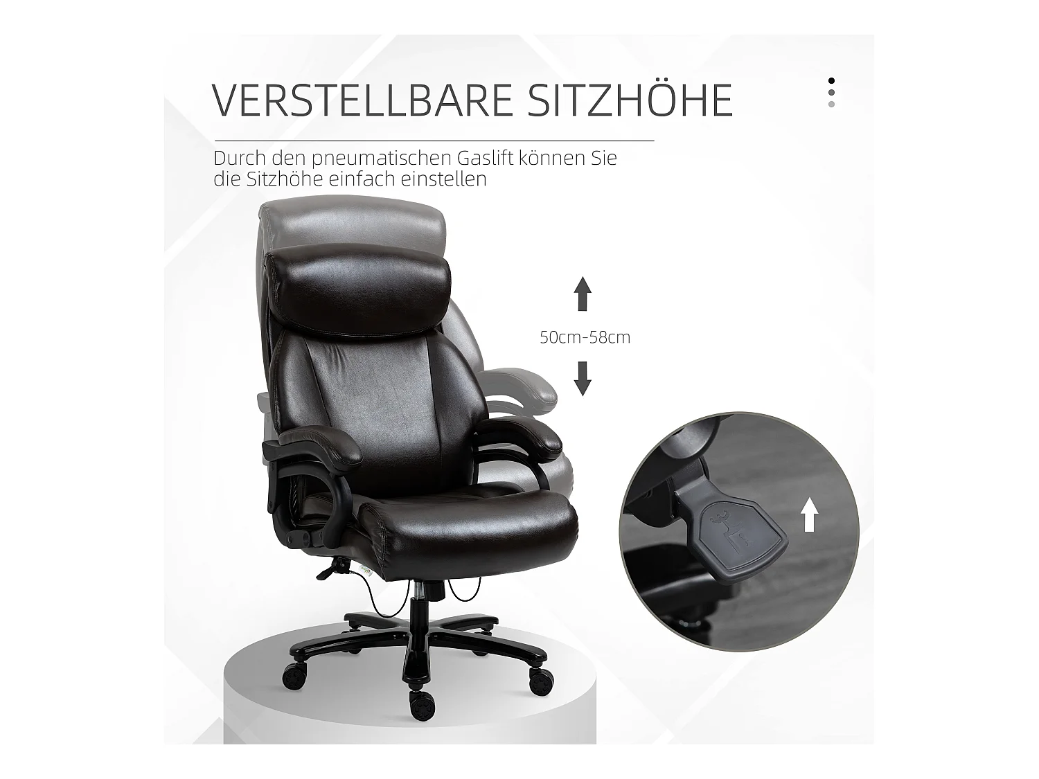 Chaise de bureau ergonomique, avec accoudoirs, appui-tête et support lombaire, en mousse, noire (72x83x122 cm)