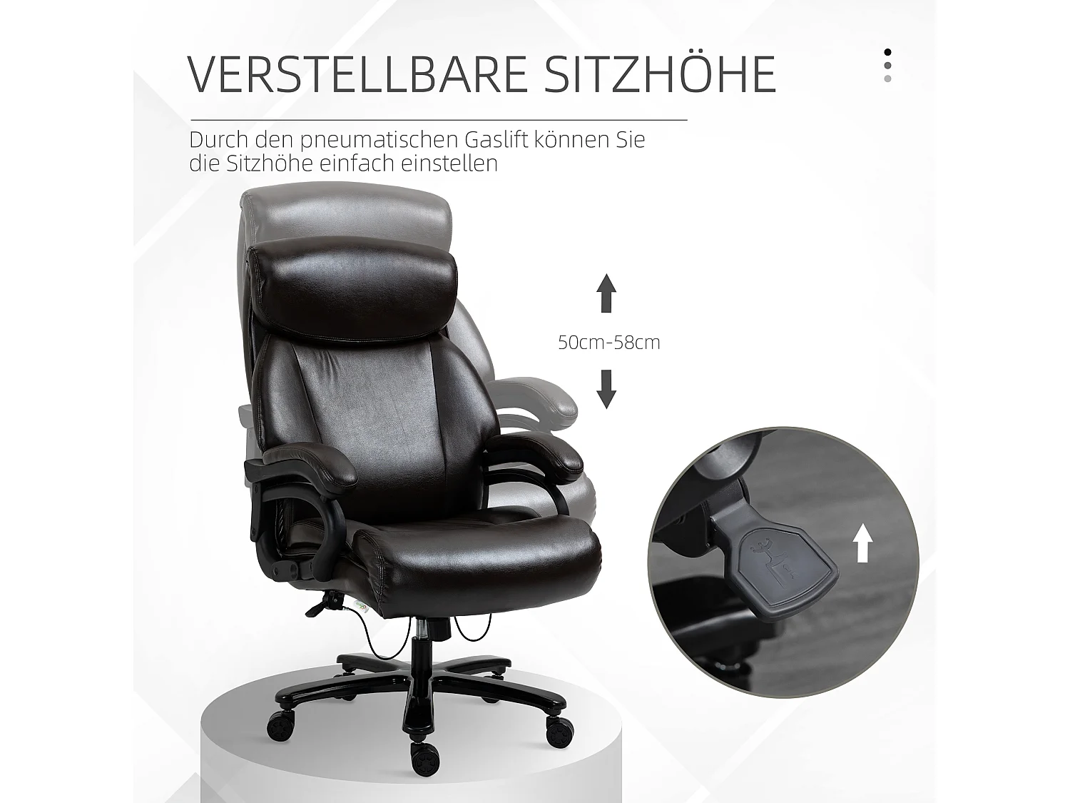 Chaise de bureau ergonomique, avec accoudoirs, appui-tête et support lombaire, en mousse, noire (72x83x122 cm)