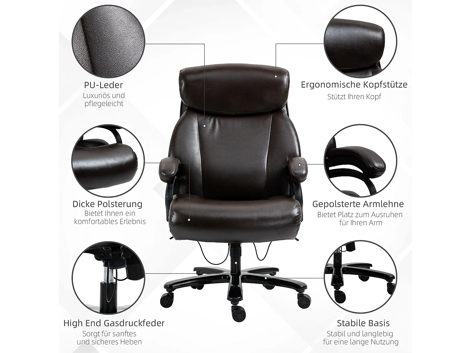 Chaise de bureau ergonomique, avec accoudoirs, appui-tête et support lombaire, en mousse, noire (72x83x122 cm)