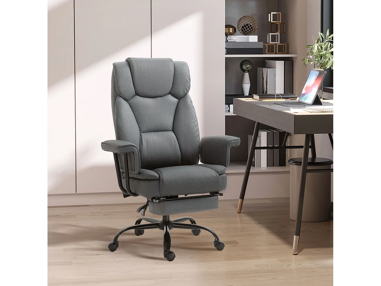 Chaise de bureau ergonomique avec fonction inclinable à 150°, plastique, gris (68x80x126 cm)