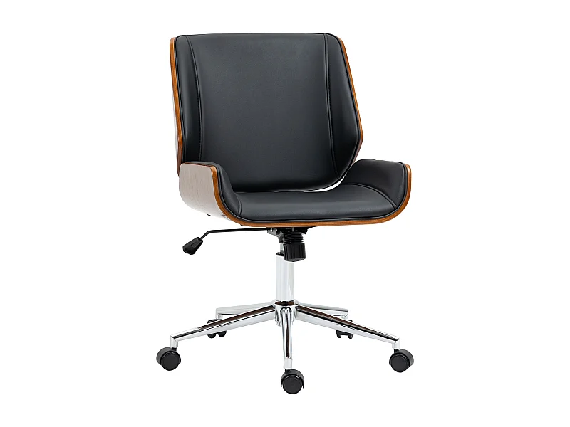 Chaise de bureau rétro, pivotante, avec fonction basculante, cuir synthétique, noir (53x60x96 cm)