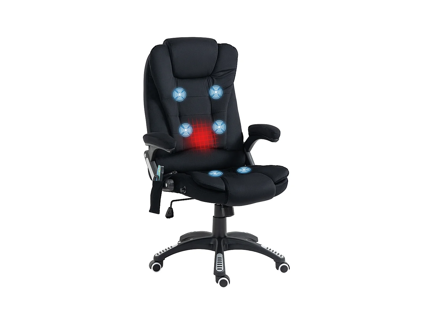 Fauteuil de bureau ergonomique avec fonction massage et chauffage, polyester, noir (67x74x116cm)