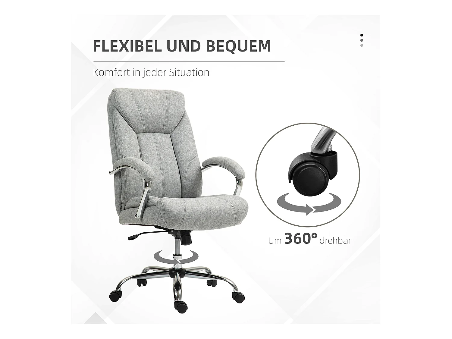 Chaise de bureau ergonomique avec fonction bascule, avec appui-tête et accoudoirs rembourrés, en polyester, gris clair (65x78x110-118 cm)
