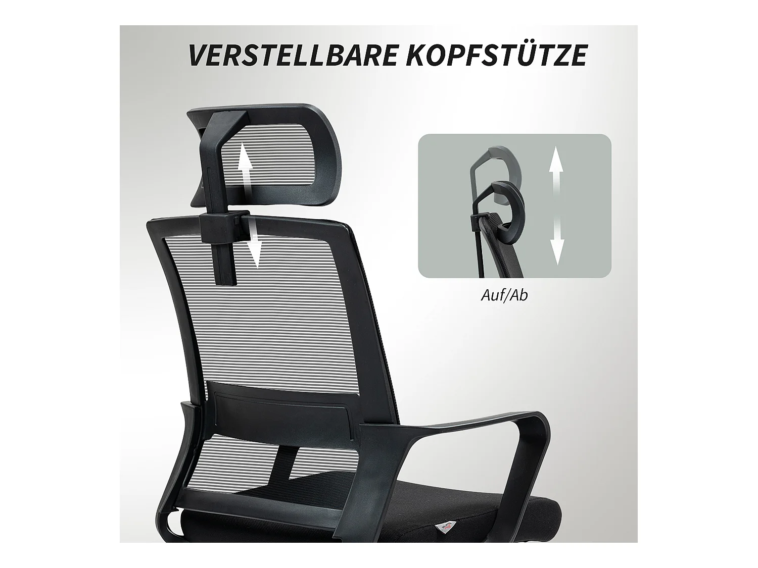 Chaise de bureau ergonomique avec accoudoirs, tête réglable, tissu mesh, noir (60x64x102-112 cm)