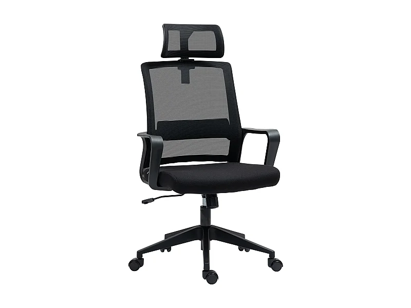 Silla de oficina ergonómica con reposabrazos, reposacabezas ajustable, tejido de malla, color negro (60x64x102-112 cm)