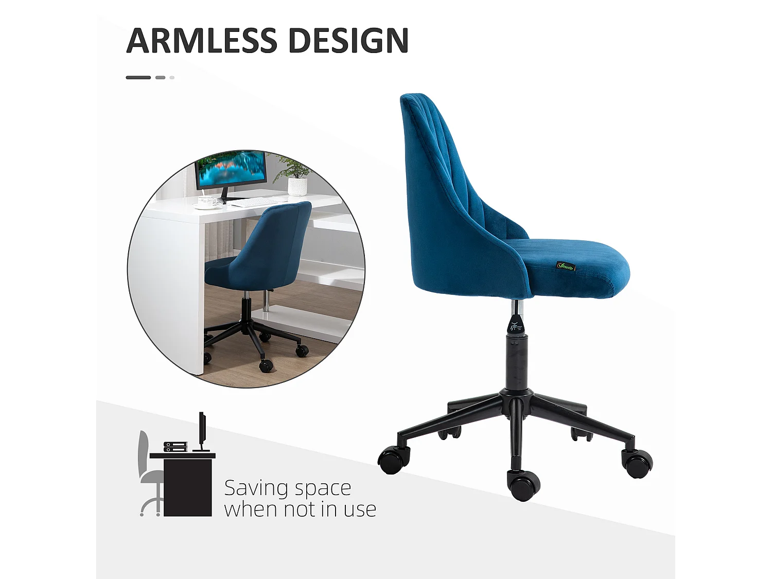 Draaibare bureaustoel, in hoogte verstelbaar, schuim, blauw, ergonomisch design (50x58x77-87cm)