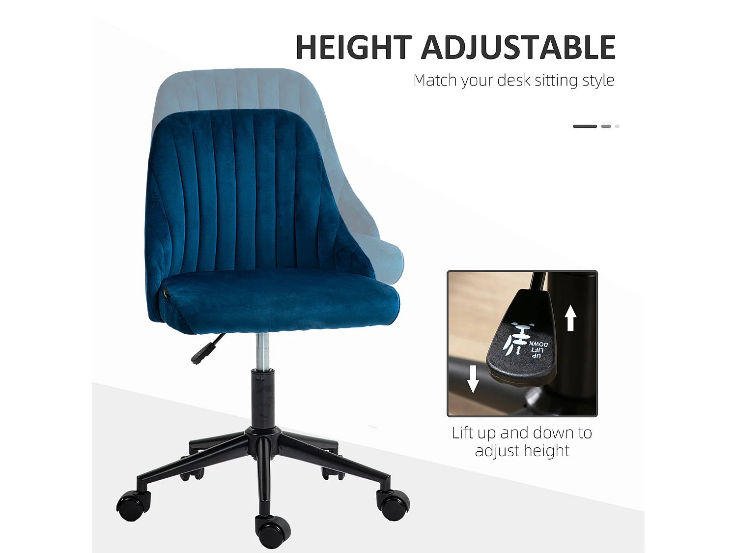 Chaise de bureau pivotante, réglable en hauteur, mousse, bleu, design ergonomique (50x58x77-87cm)