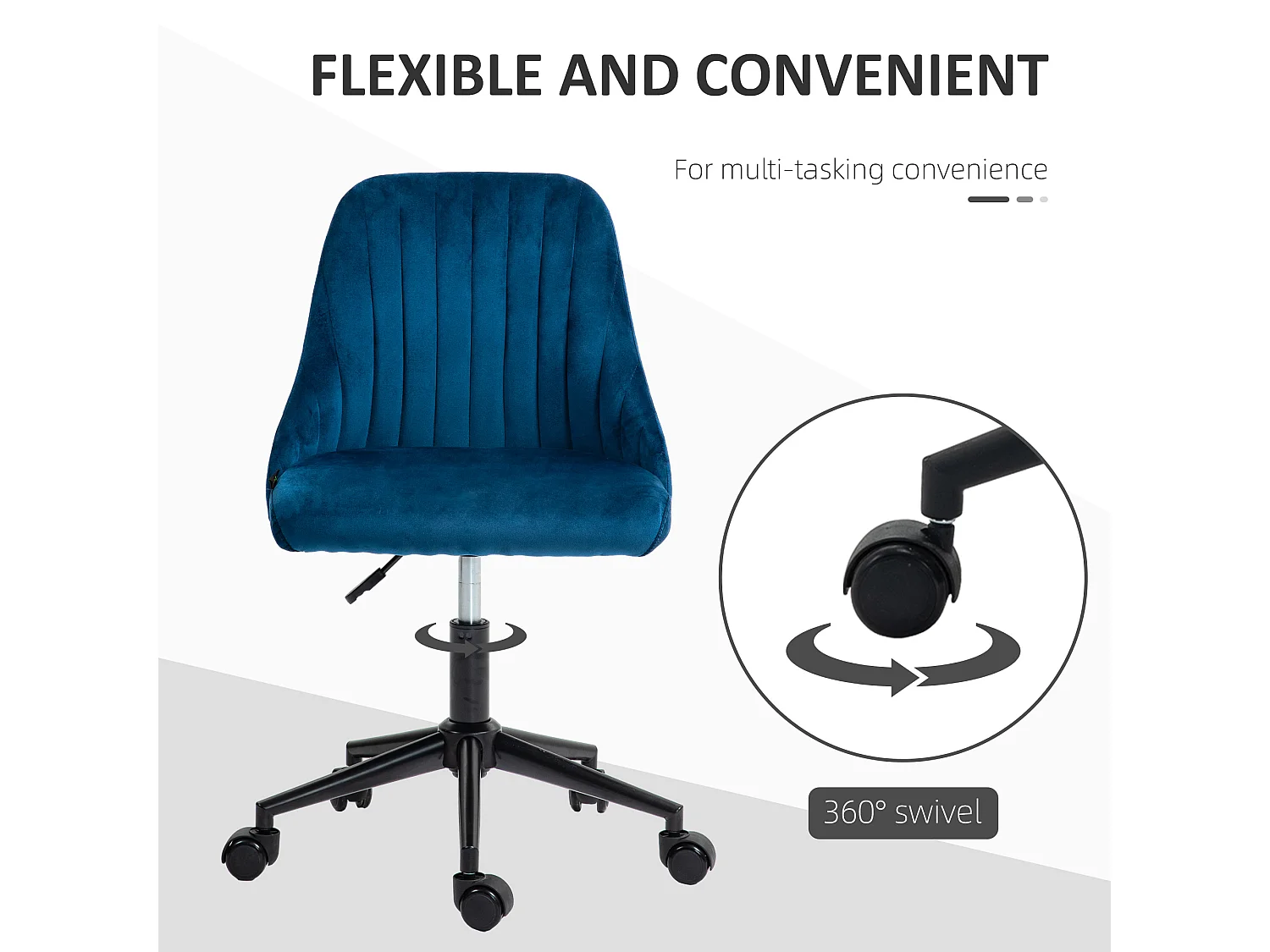 Chaise de bureau pivotante, réglable en hauteur, mousse, bleu, design ergonomique (50x58x77-87cm)