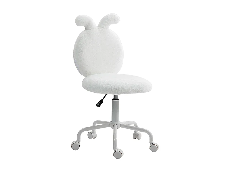 Fauteuil de bureau design oreilles de lapin, hauteur réglable, tissu en velours, blanc (52x45x90 cm)