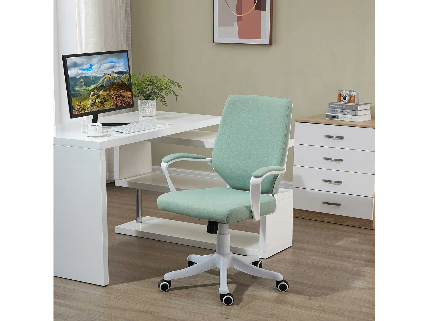 Sedia ergonomica da ufficio con funzione basculante, poliestere, verde (62x69x92-100 cm)