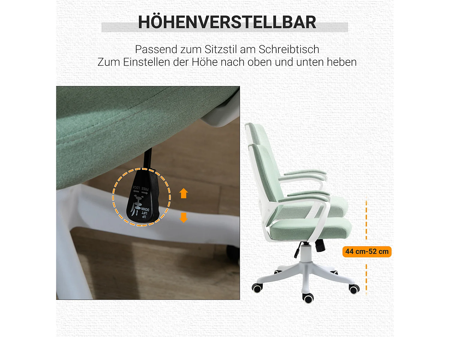 Sedia ergonomica da ufficio con funzione basculante, poliestere, verde (62x69x92-100 cm)