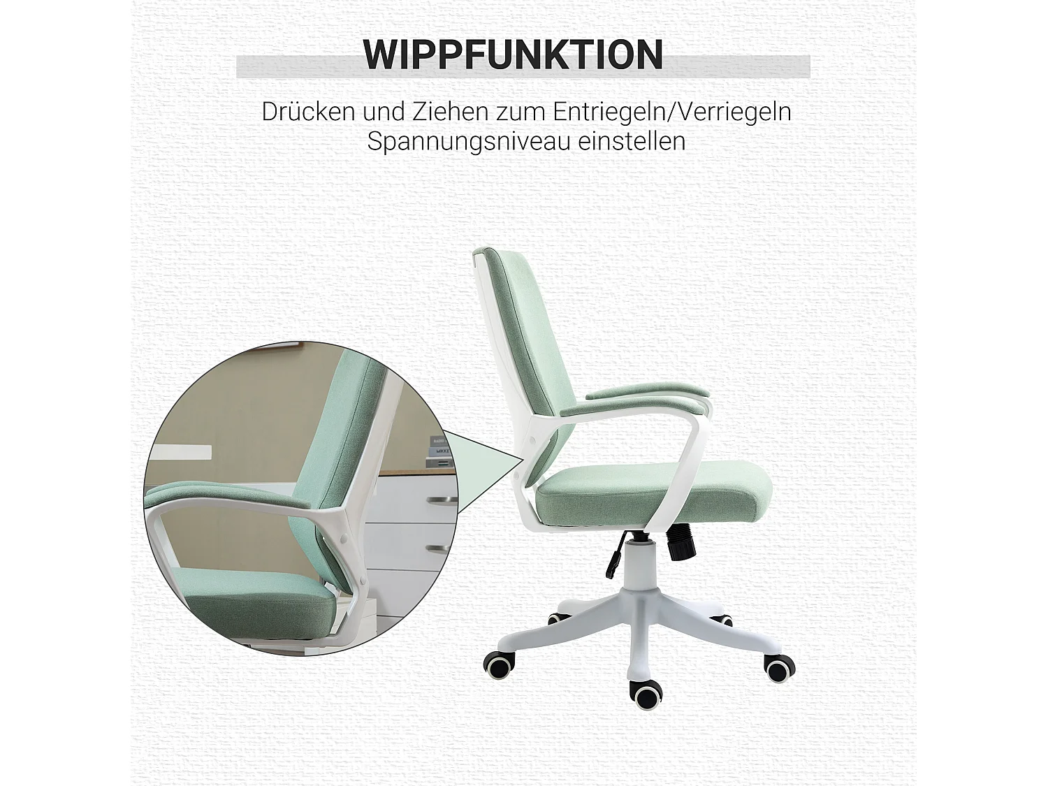 Sedia ergonomica da ufficio con funzione basculante, poliestere, verde (62x69x92-100 cm)