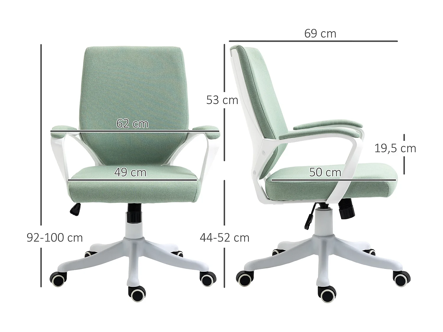 Silla de oficina ergonómica con función balancín, poliéster, verde (62x69x92-100 cm)