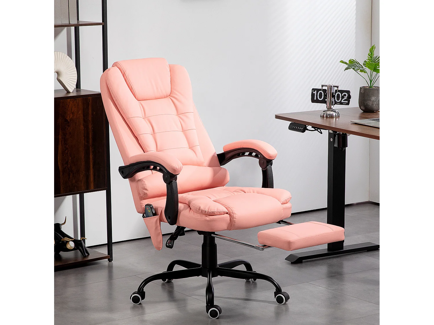 Fauteuil de bureau avec massage 7 points, ergonomique, simili cuir, rose (67x67x121cm)