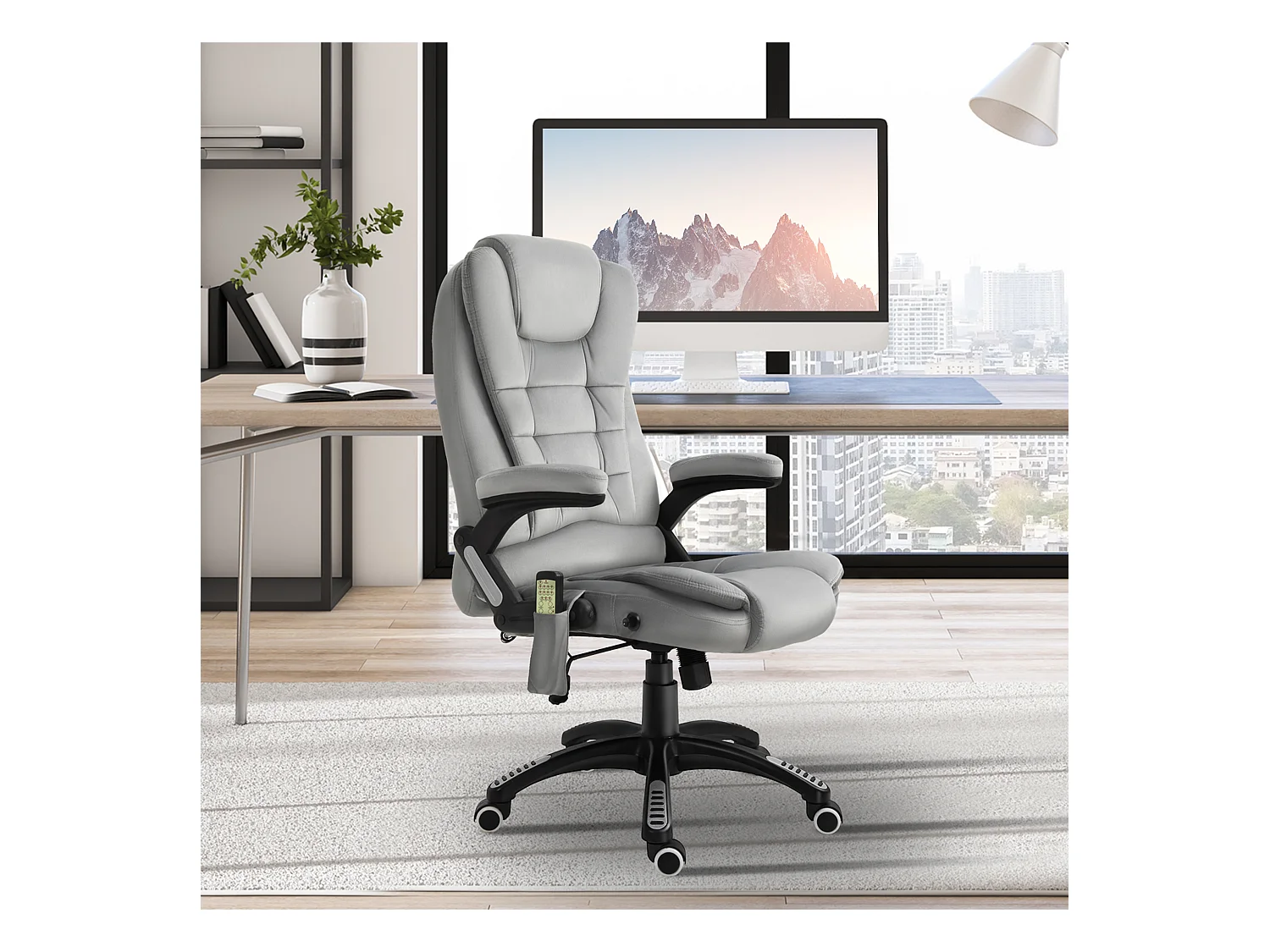 Fauteuil de bureau ergonomique avec massage, réglable en hauteur, roulettes PU, gris (67x74x120-112 cm)