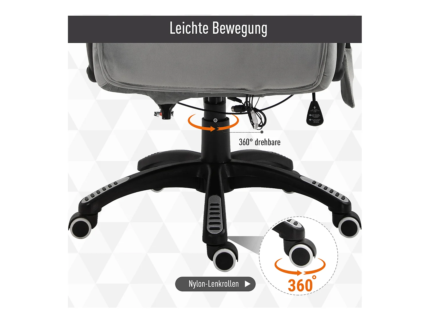 Fauteuil de bureau ergonomique avec massage, réglable en hauteur, roulettes PU, gris (67x74x120-112 cm)