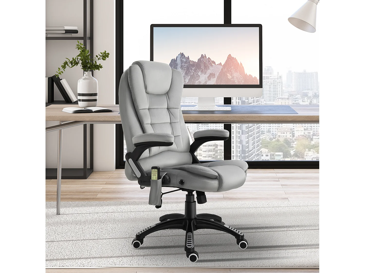 Fauteuil de bureau ergonomique avec massage, réglable en hauteur, roulettes PU, gris (67x74x120-112 cm)