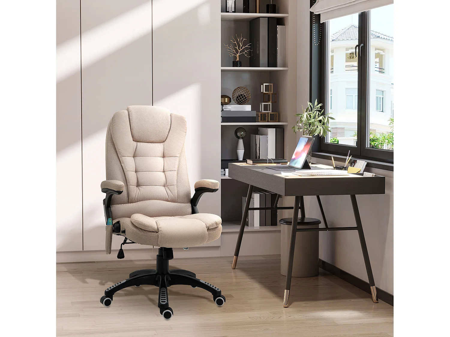 Ergonomische bureaustoel met massage- en verwarmingsfunctie, relaxfauteuil voor gaming, polyester, bruin (67x74x120 cm)