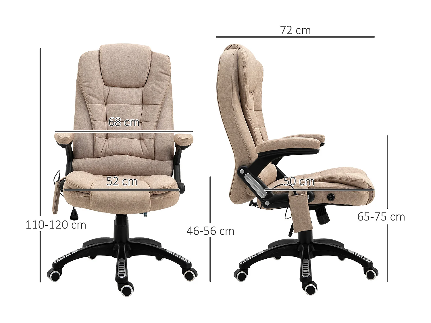 Ergonomische bureaustoel met massage- en verwarmingsfunctie, relaxfauteuil voor gaming, polyester, bruin (67x74x120 cm)