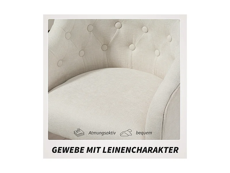 Draaibare bureaustoel met gewatteerde rugleuning, in hoogte verstelbaar, beige polyester (54x52x73-81cm)