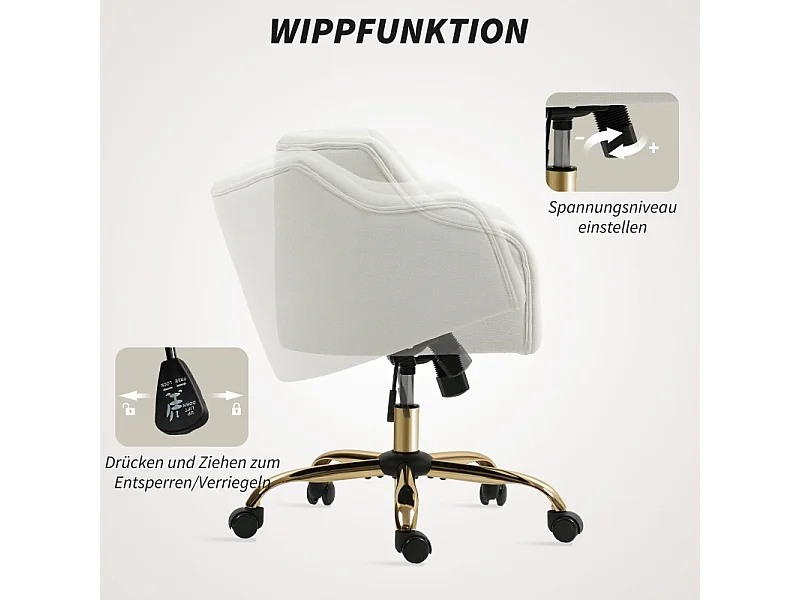Chaise de bureau pivotante avec dossier capitonné, réglable en hauteur, polyester beige (54x52x73-81cm)