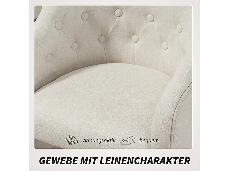 Chaise de bureau pivotante avec dossier capitonné, réglable en hauteur, polyester beige (54x52x73-81cm)