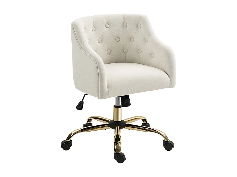 Chaise de bureau pivotante avec dossier capitonné, réglable en hauteur, polyester beige (54x52x73-81cm)