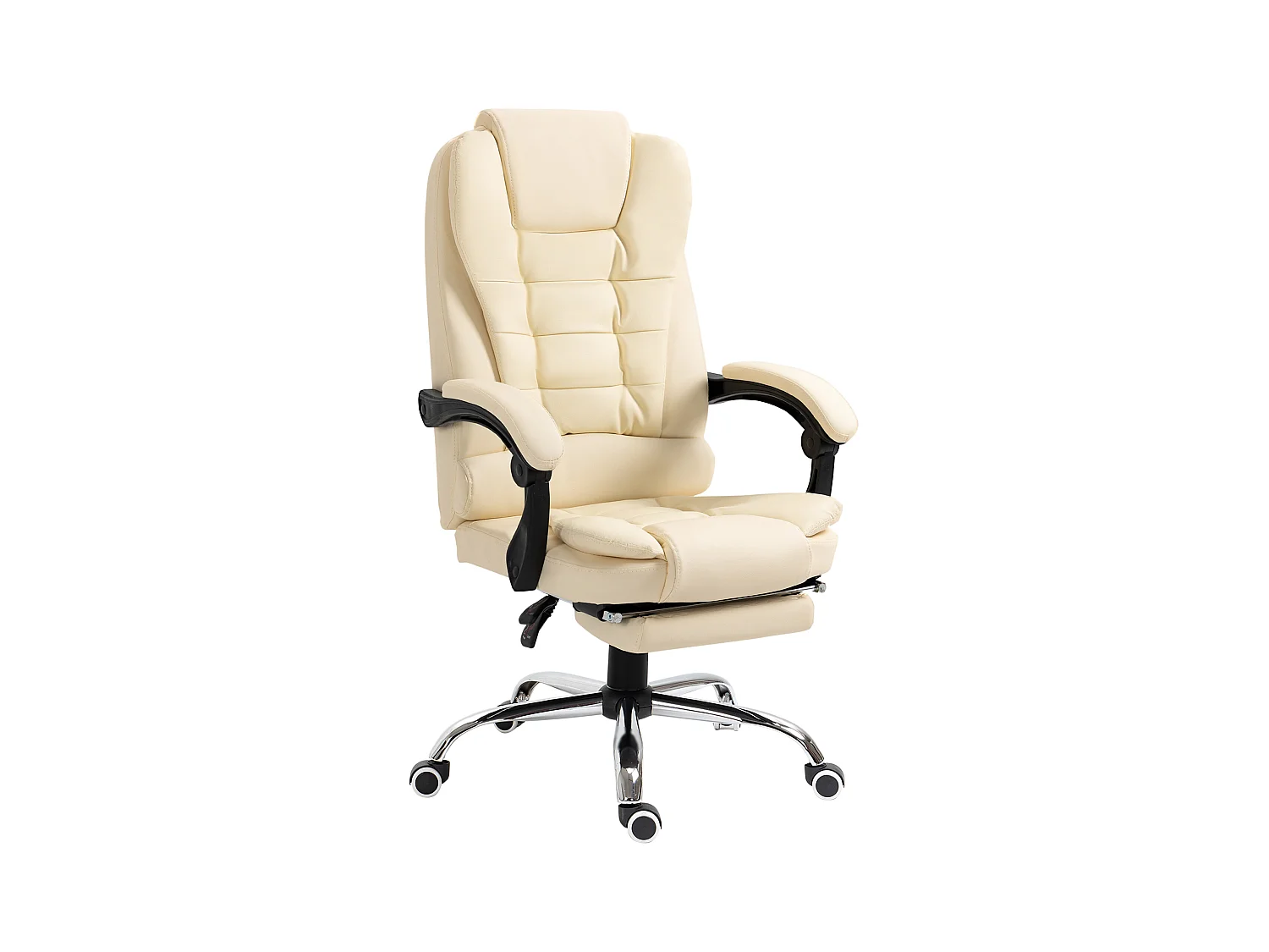 Fauteuil de direction ergonomique avec repose-pieds, inclinable, cuir synthétique, crème (64.5x69x109-117 cm)