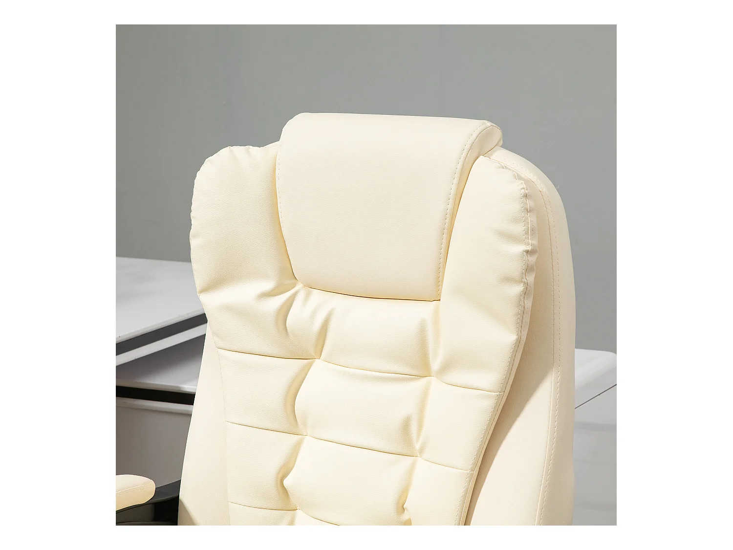 Fauteuil de direction ergonomique avec repose-pieds, inclinable, cuir synthétique, crème (64.5x69x109-117 cm)