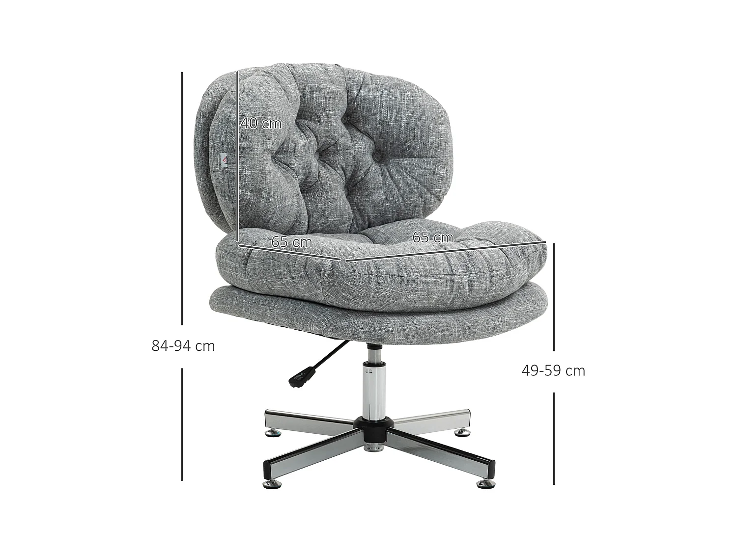 Fauteuil de bureau ergonomique avec fonction bascule, assise rembourrée, tissu lin gris (65x65x84-94cm)