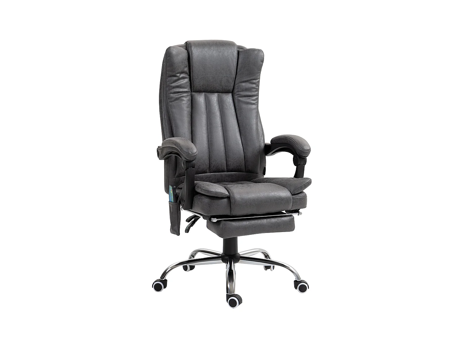 Fauteuil de bureau avec massage et chauffage, acier, gris, ergonomique, avec repose-pieds réglable (62x70x113-120cm)