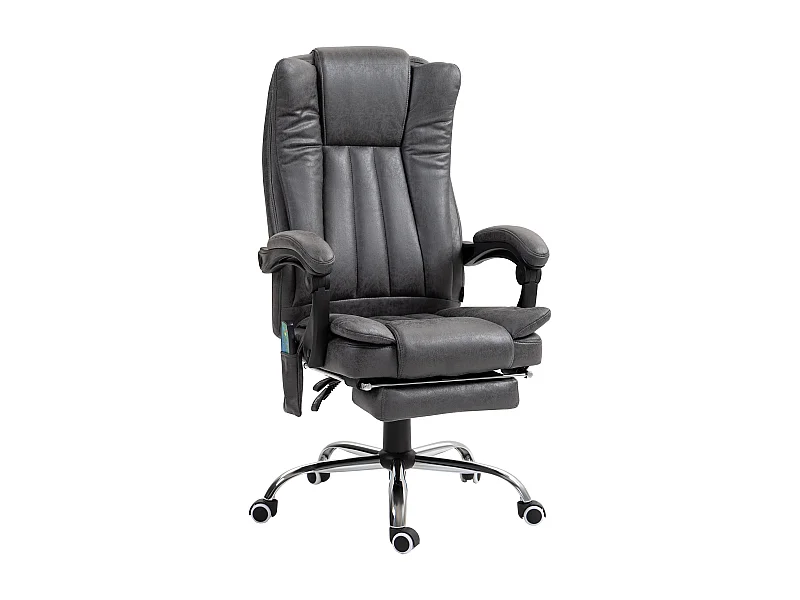 Fauteuil de bureau avec massage et chauffage, acier, gris, ergonomique, avec repose-pieds réglable (62x70x113-120cm)