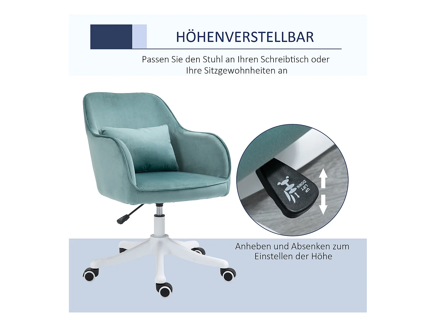 Fauteuil de bureau pivotant avec massage lombaire, mousse, vert, appuie-bras, ergonomique (57x70x86cm)