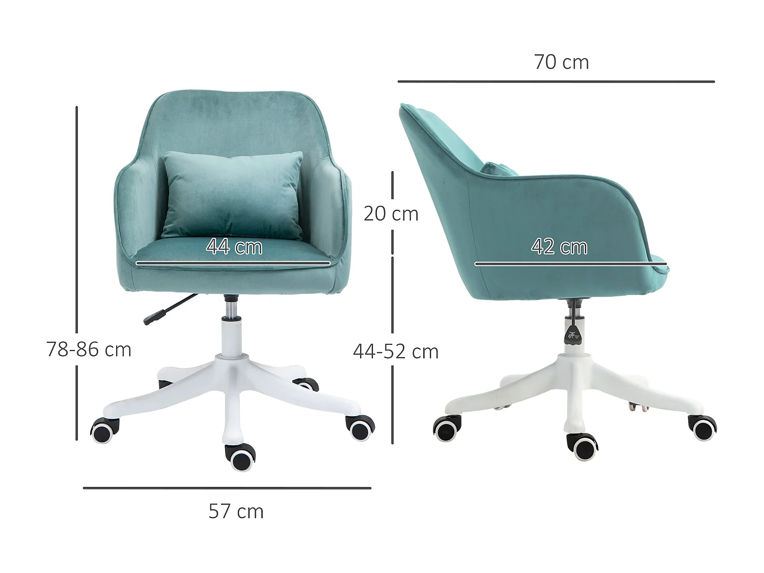 Draaibare bureaustoel met lumbale massage, schuim, groen, armleuningen, ergonomisch (57x70x86cm)