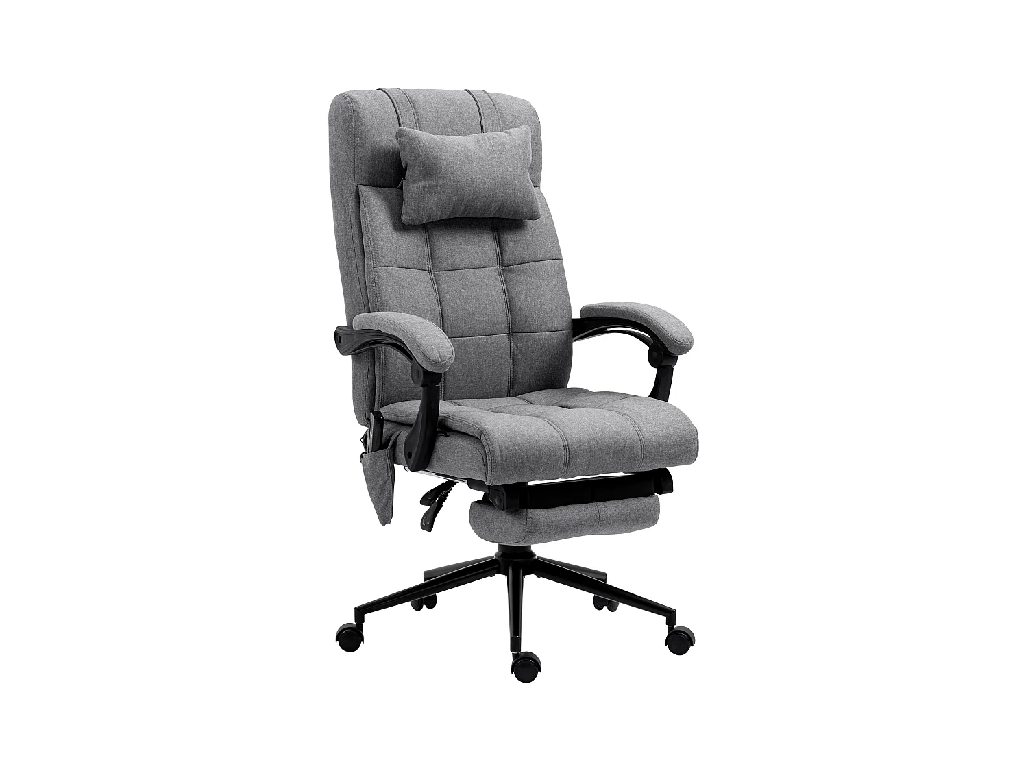 Ergonomische bureaustoel met massage, in hoogte verstelbaar, met lendensteun en voetensteun, polyesterstof, grijs (66x76x112-120 cm)