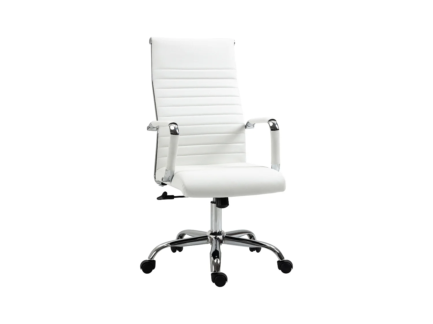 Chaise de bureau ergonomique avec fonction bascule, roulettes 360°, pieds en métal, simili cuir, blanc (54x62x104-114 cm)