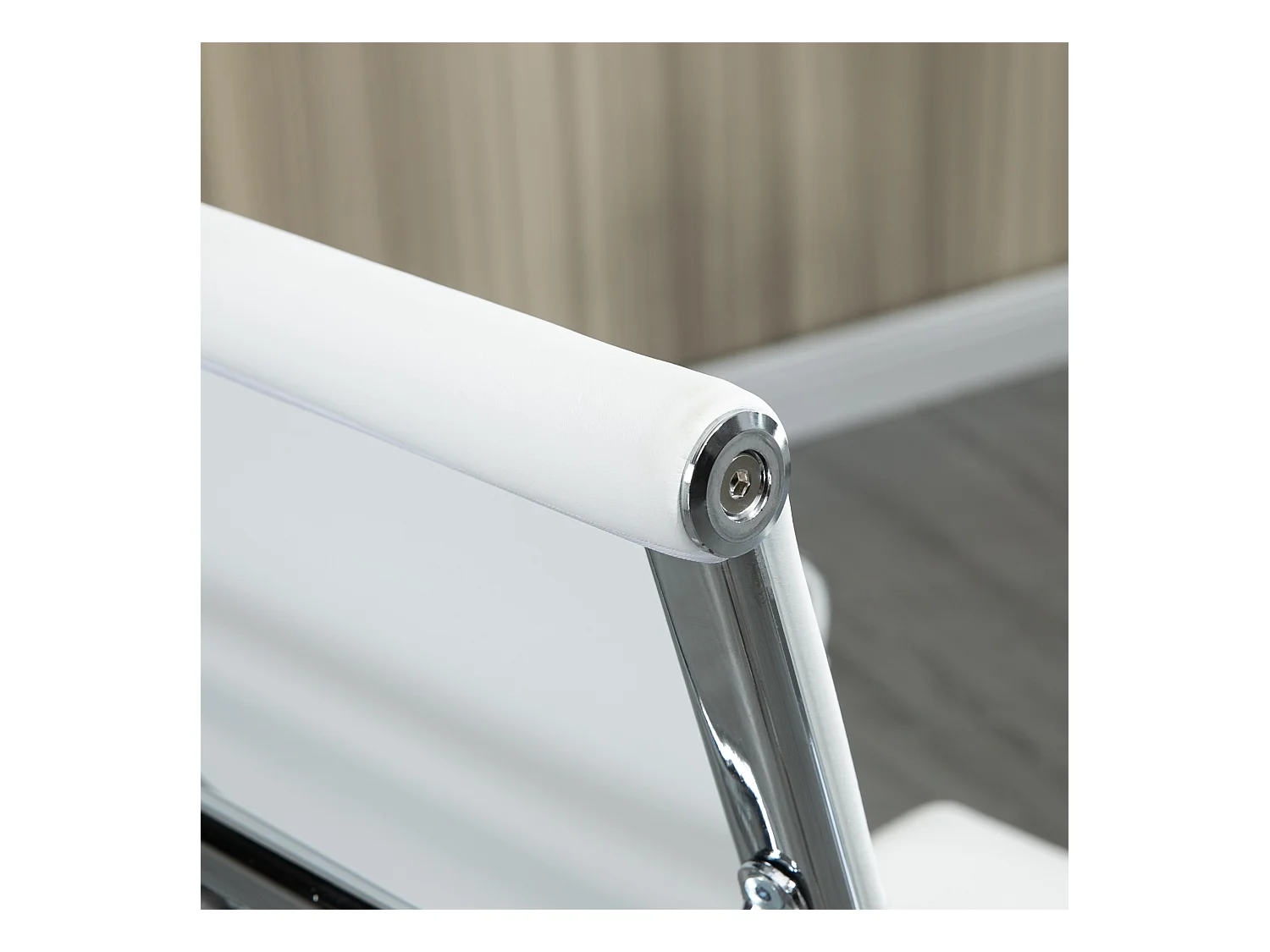 Chaise de bureau ergonomique avec fonction bascule, roulettes 360°, pieds en métal, simili cuir, blanc (54x62x104-114 cm)