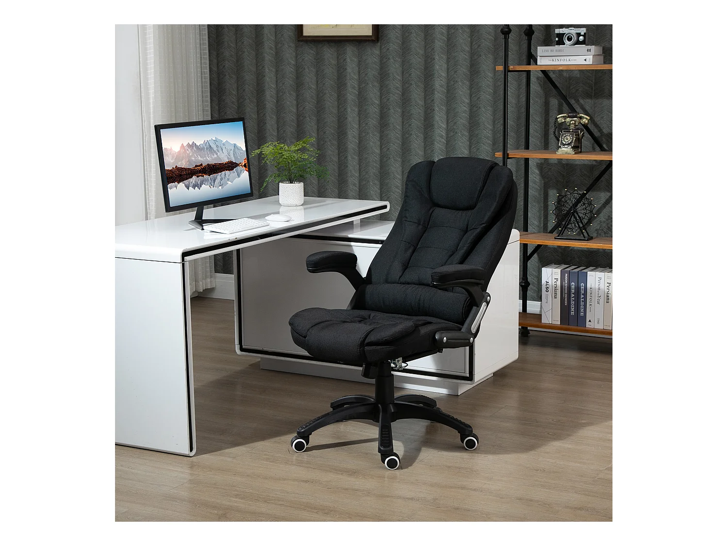 Chaise de bureau ergonomique, réglable en hauteur, fonction basculante, tissu lin, noir, (65x72x100-120 cm)  ###
