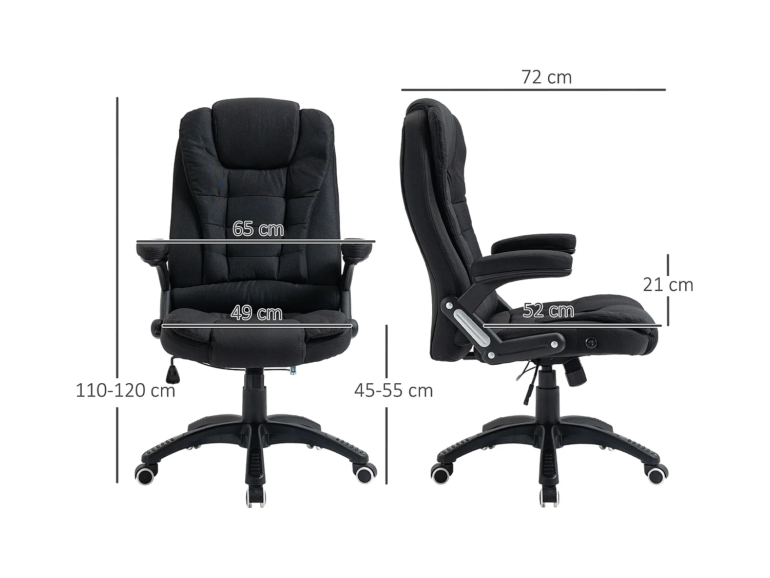 Chaise de bureau ergonomique, réglable en hauteur, fonction basculante, tissu lin, noir, (65x72x100-120 cm)  ###