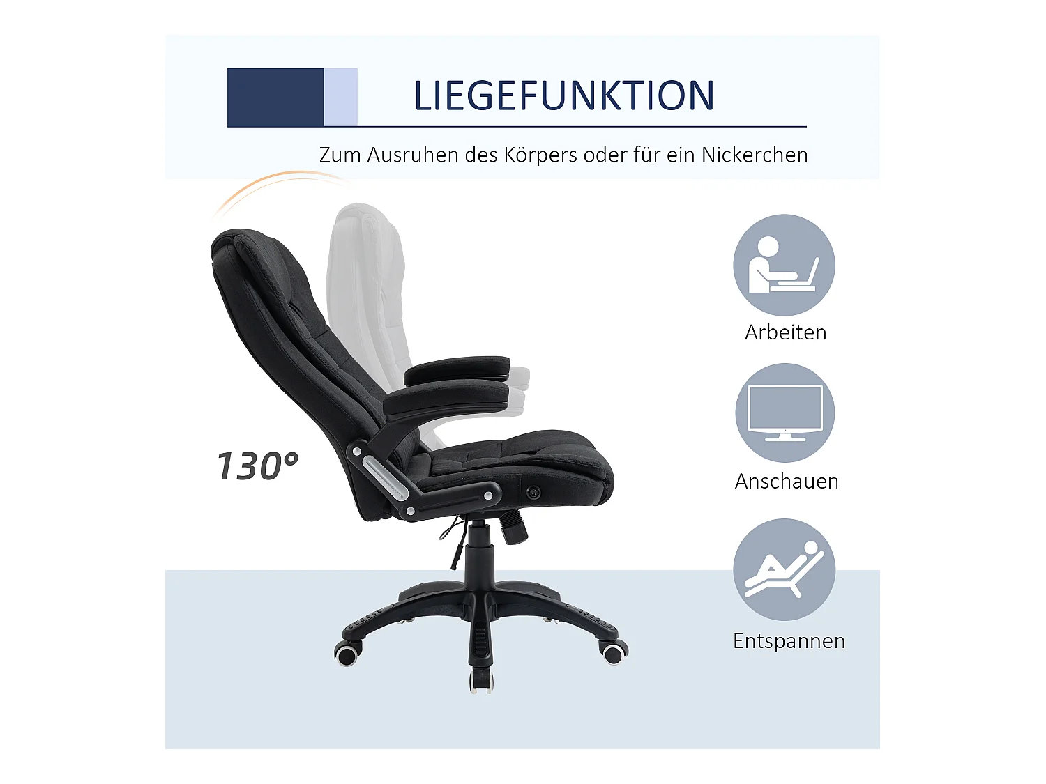 Chaise de bureau ergonomique, réglable en hauteur, fonction basculante, tissu lin, noir, (65x72x100-120 cm)  ###
