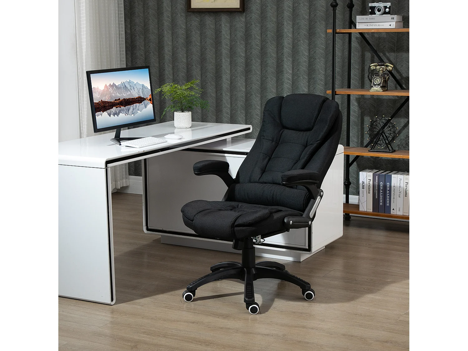 Sedia da ufficio ergonomica, altezza regolabile, funzione di inclinazione, tessuto di lino, nero, (65x72x100-120 cm) ###