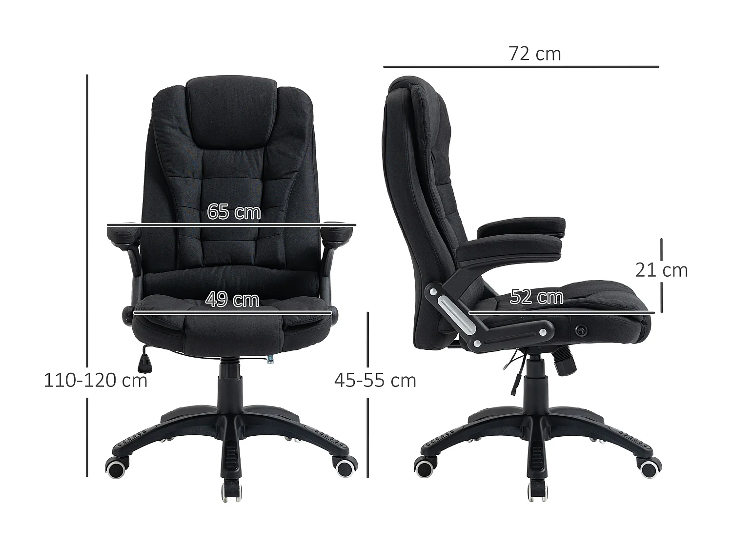 Sedia da ufficio ergonomica, altezza regolabile, funzione di inclinazione, tessuto di lino, nero, (65x72x100-120 cm) ###