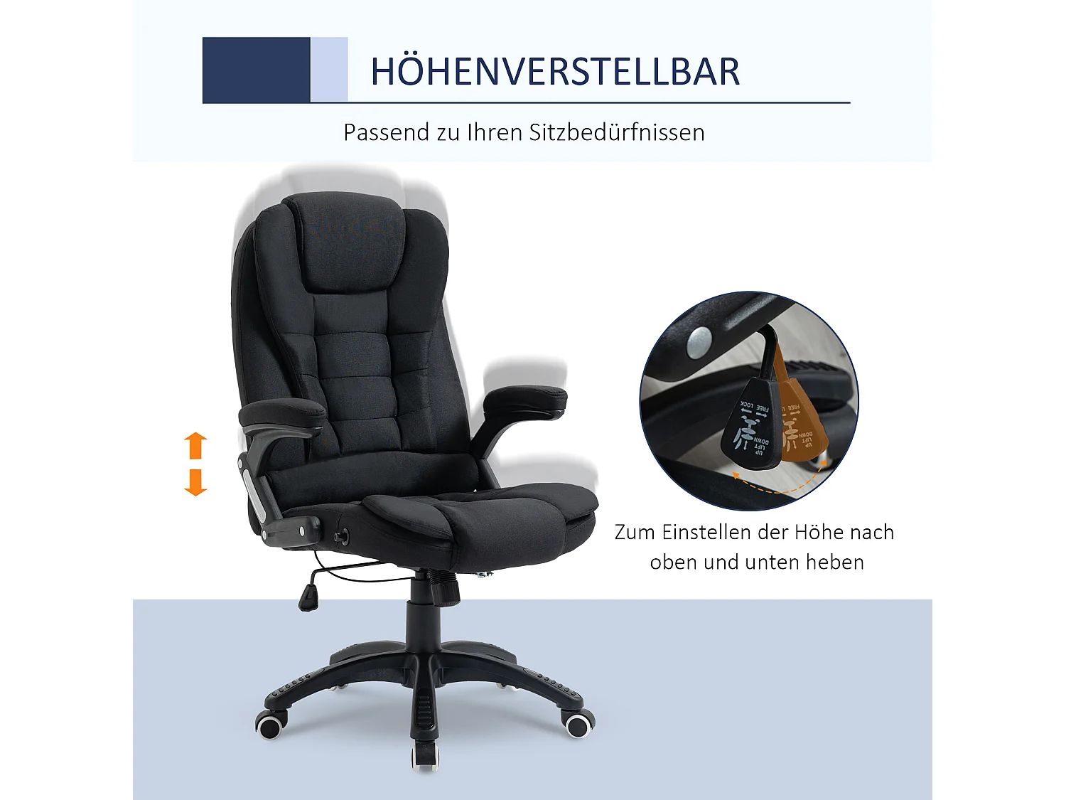 Sedia da ufficio ergonomica, altezza regolabile, funzione di inclinazione, tessuto di lino, nero, (65x72x100-120 cm) ###