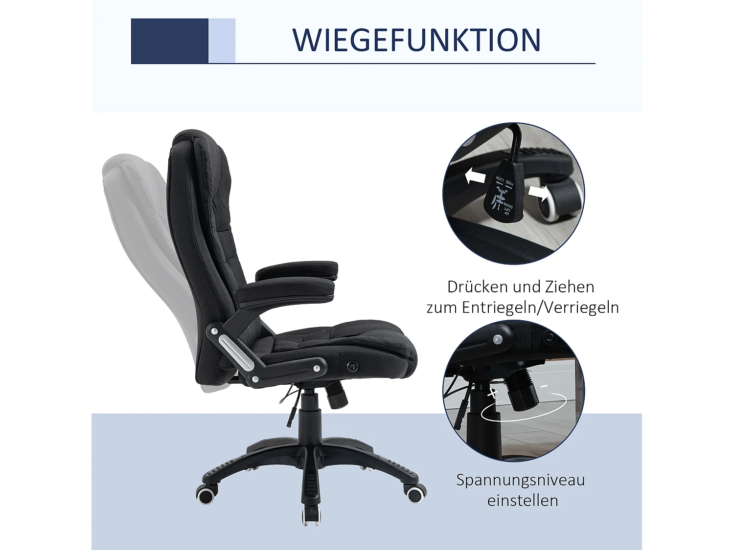 Sedia da ufficio ergonomica, altezza regolabile, funzione di inclinazione, tessuto di lino, nero, (65x72x100-120 cm) ###