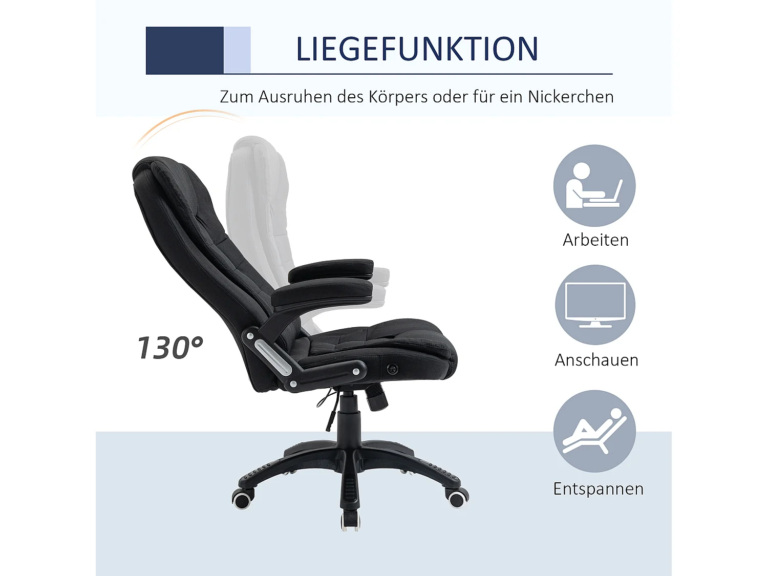 Sedia da ufficio ergonomica, altezza regolabile, funzione di inclinazione, tessuto di lino, nero, (65x72x100-120 cm) ###